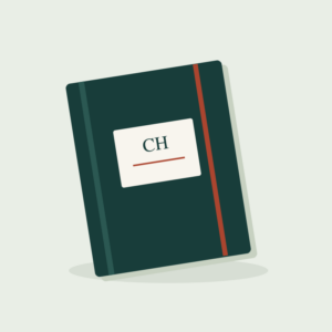Original illustration of a fictional Cedar Harbor Notebook demonstration product.