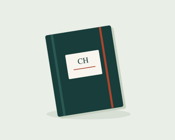Original illustration of a fictional Cedar Harbor Notebook demonstration product.